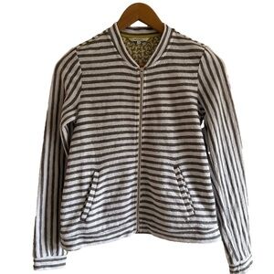 SANDWICH White and Gray Striped Zip up Front Cardigan sweather Size XS